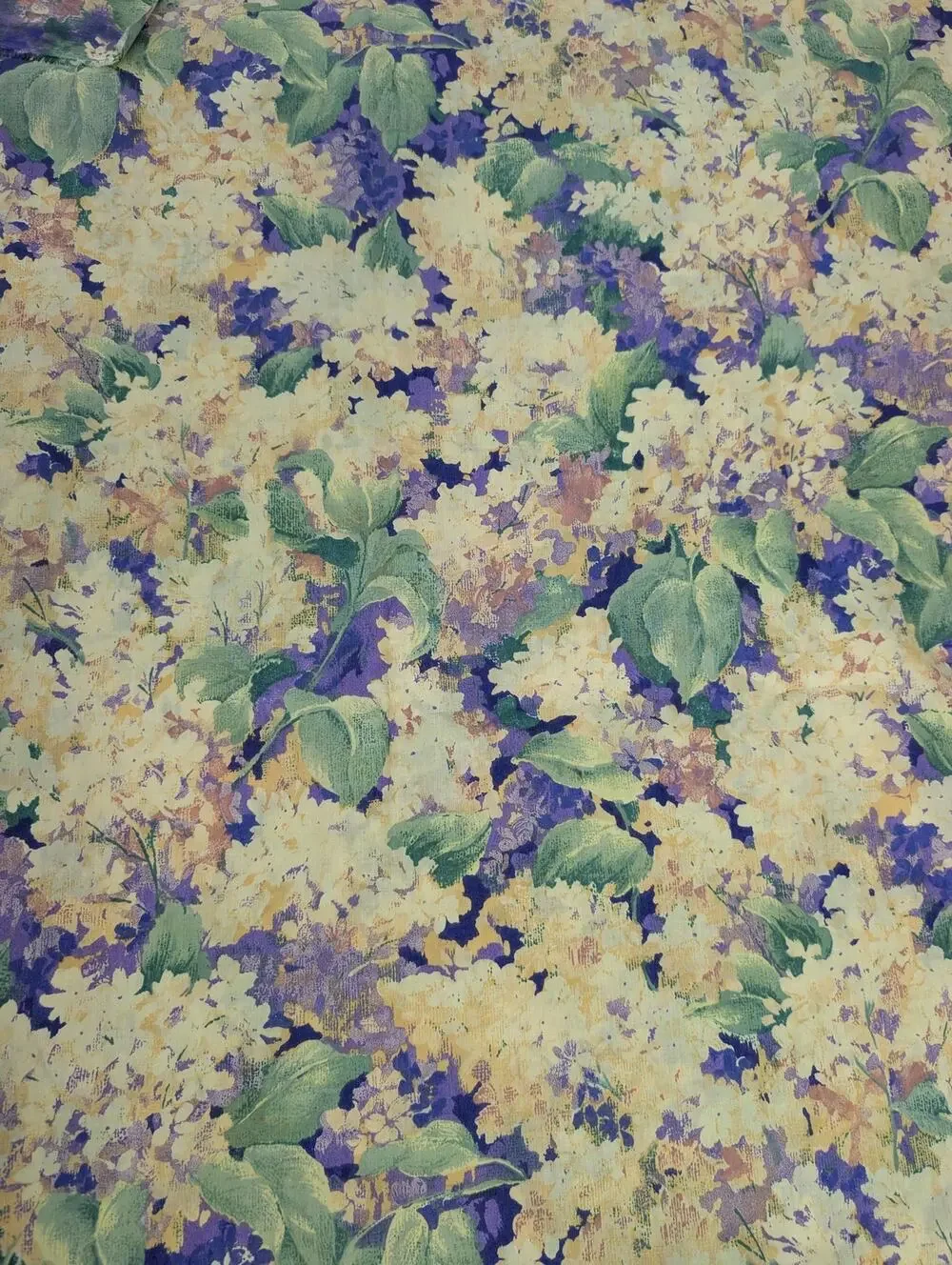 Vintage 60x144 In Purple Yellow Floral Lightweight Cotton Fabric Piece
